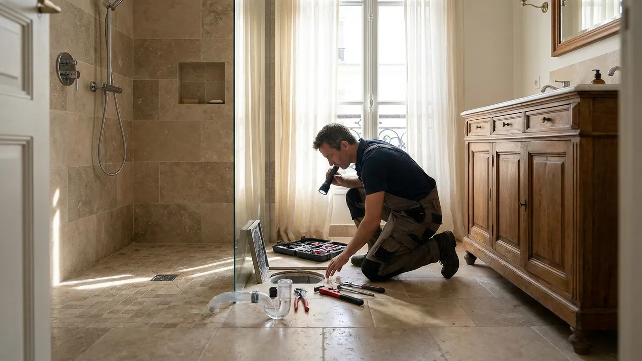 Contrôle du siphon d'une douche pour traiter des odeurs de canalisation à Issy-les-Moulineaux